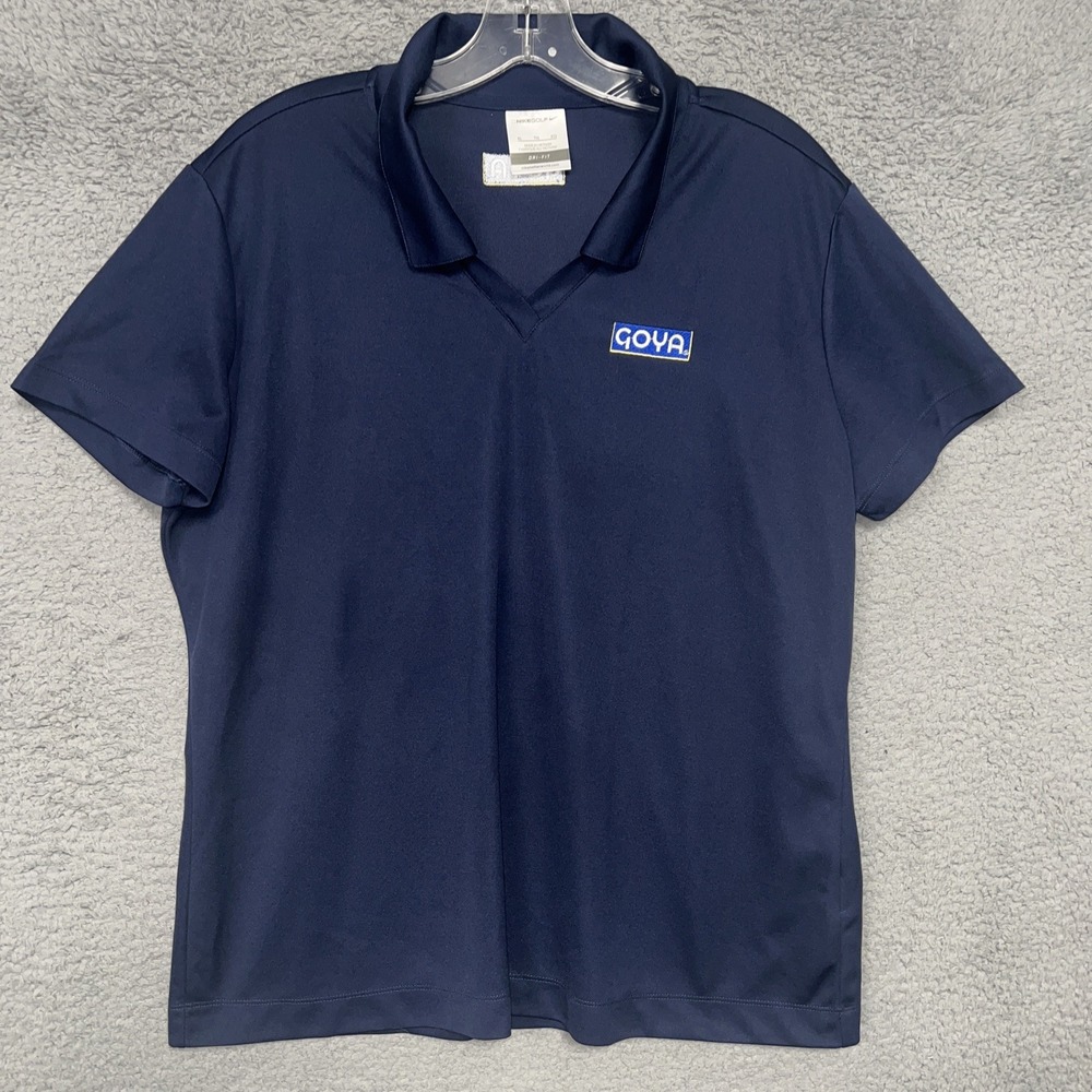 VTG Nike Golf x‎ Goya Shirt Women's XL Blue Polo Dri-Fit Silver Tag Embroidered